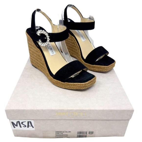 Jimmy Choo Heels Black Crystal Mirabelle Jute Espadrilles Platform Sandals 39.5 - Picture 2 of 11
